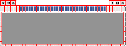 Рис. 2 - Красными границами выделены растровые файлы, представляющие всё внешнее оформление окна